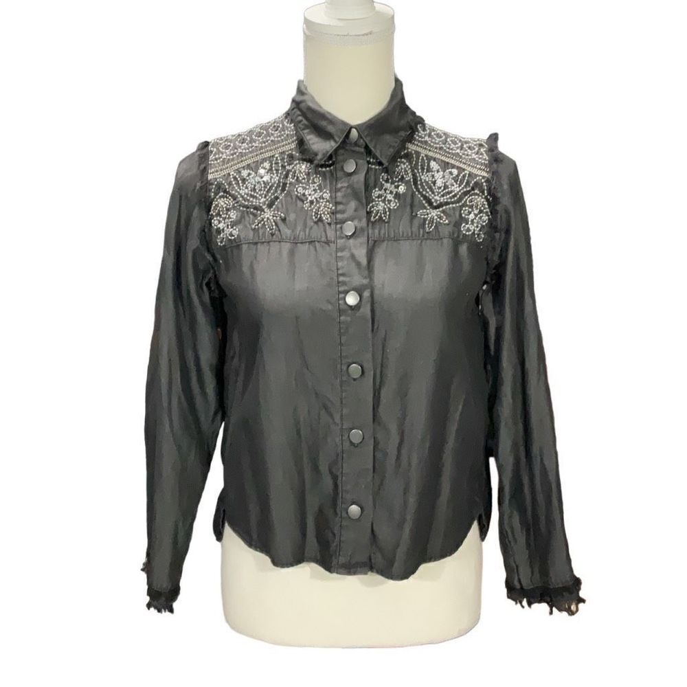 Zara Basic Collection Gray Button Front Embellish… - image 1